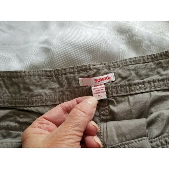 Bongo Shorts Khaki Gray Cuffed Hem Button Pockets Webbed Belt Junior Size 15 - Picture 6 of 11